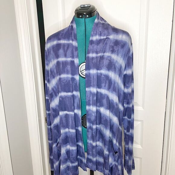 LOGO Lori Goldstein Tye Dye Knit Lightweight Jersey Wrap Art to Wear Cardigan - Picture 6 of 14